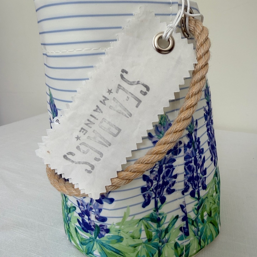 Sea Bags Floral Ceramic Pitcher with Rope Handle in Blue & White